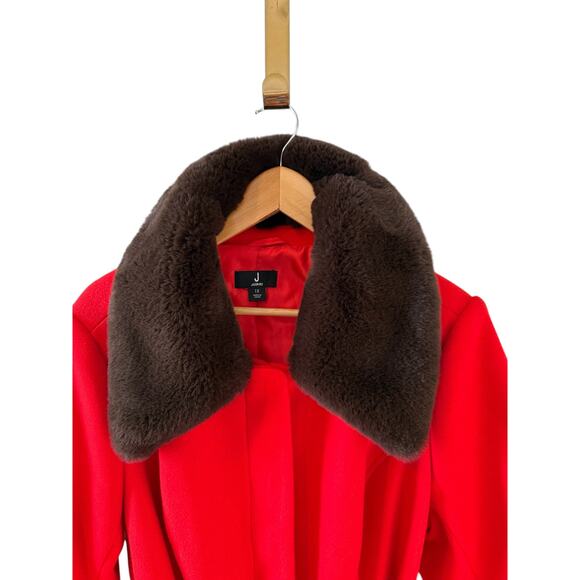 J Jason Wu Tailored Belted Coat Red Faux Fur Collar Plus Size 1X - Picture 4 of 8